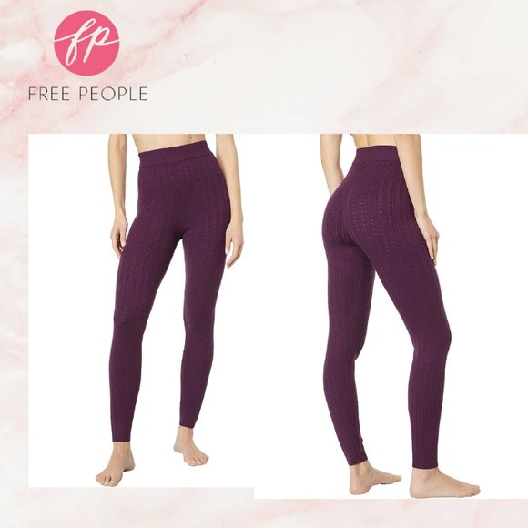 Free People Morning Light Royal Purple Loungewear Exercise Yoga Leggings NEW SET - Picture 3 of 5